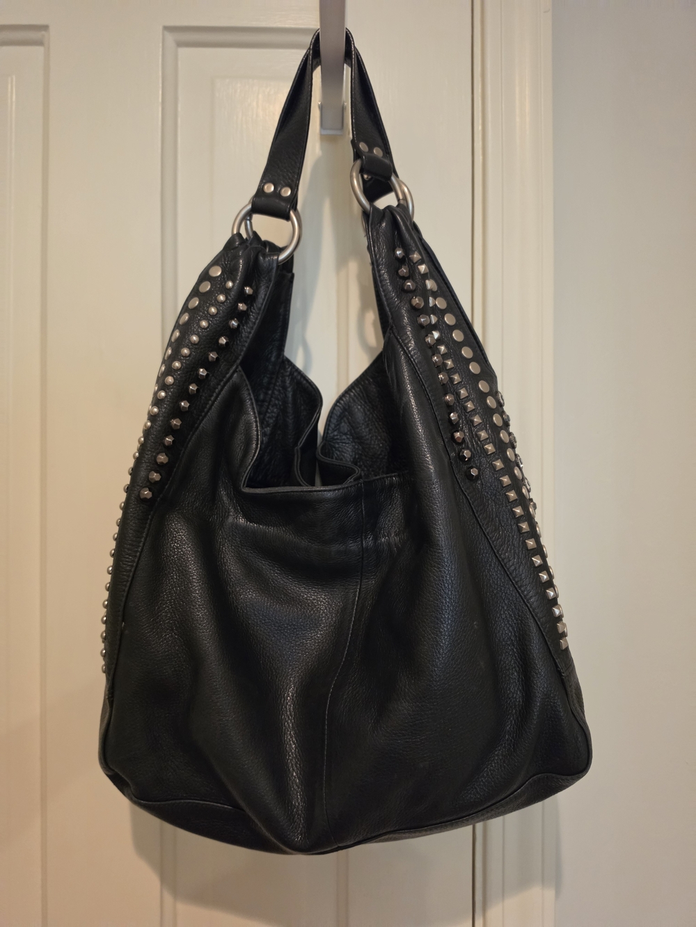 Black Studded Leather Hobo Bag